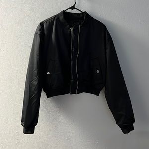 Black Cropped Bomber Jacket